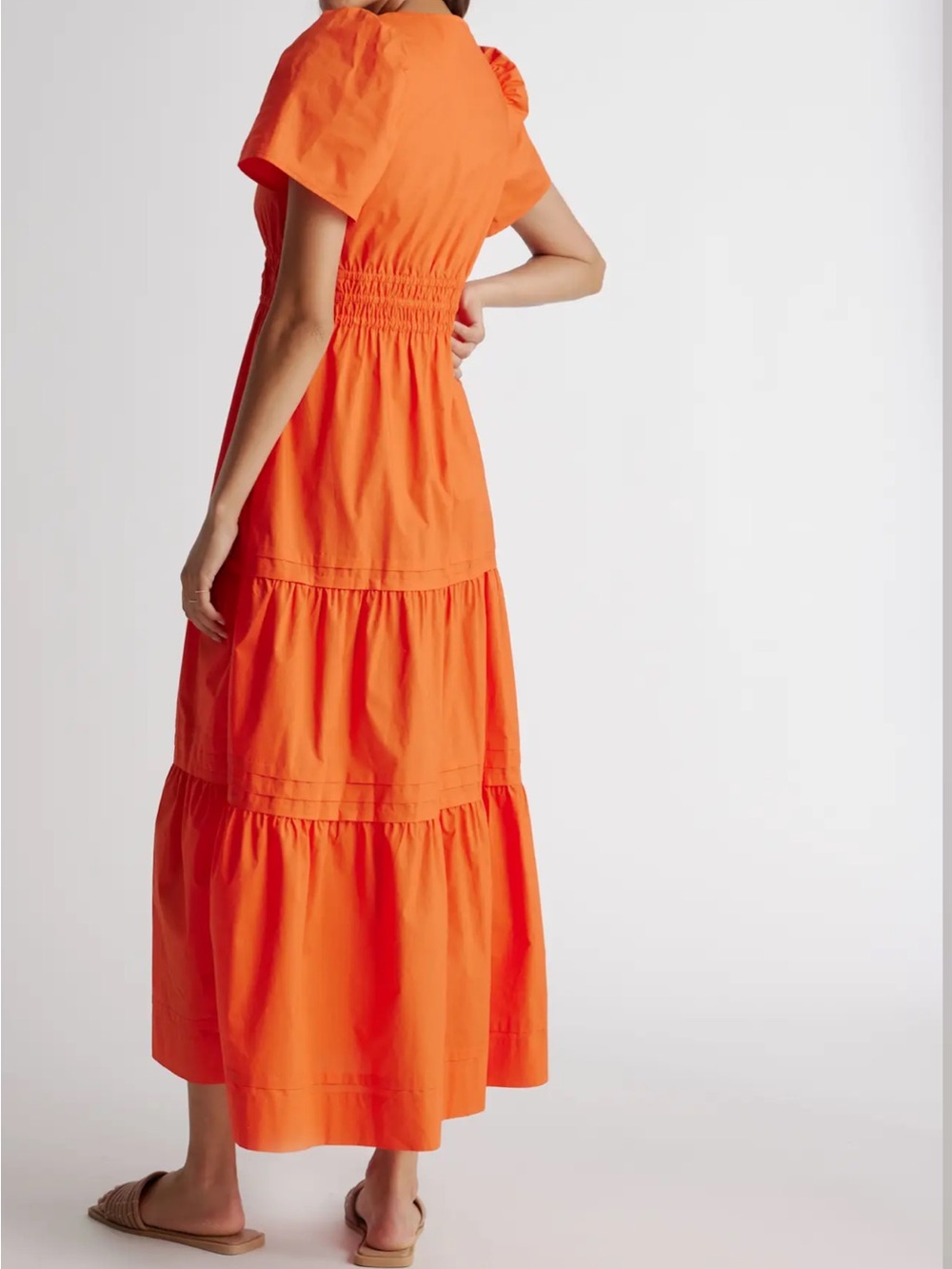 Quince Bright Red vermillon Tiered Puff-Sleeve Maxi Dress - Picture 11 of 13